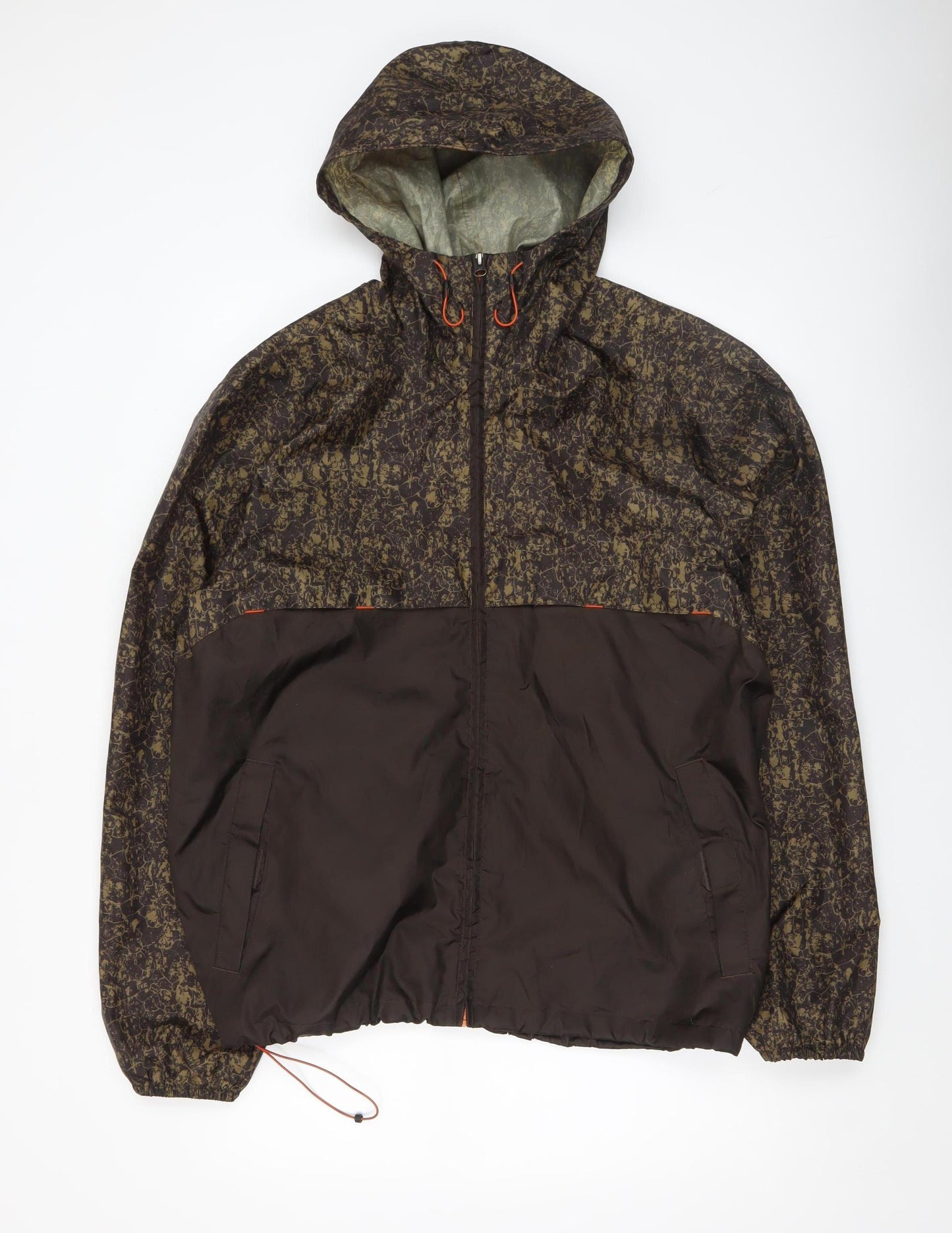 Decathlon Men’s Brown Camouflage XL Windbreaker Hooded Jacket