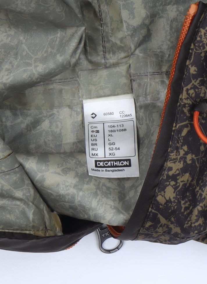 Decathlon Men’s Brown Camouflage XL Windbreaker Hooded Jacket