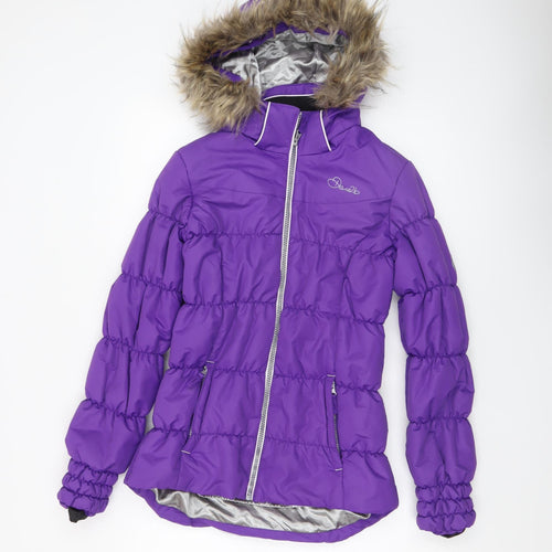 Dare 2b Girls Purple Puffer Jacket 16 Years Hooded Fur Trim Winter Coat