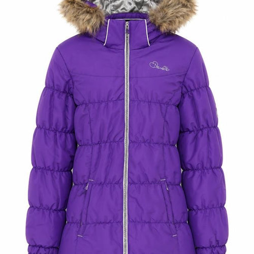 Dare 2b Girls Purple Puffer Jacket 16 Years Hooded Fur Trim Winter Coat