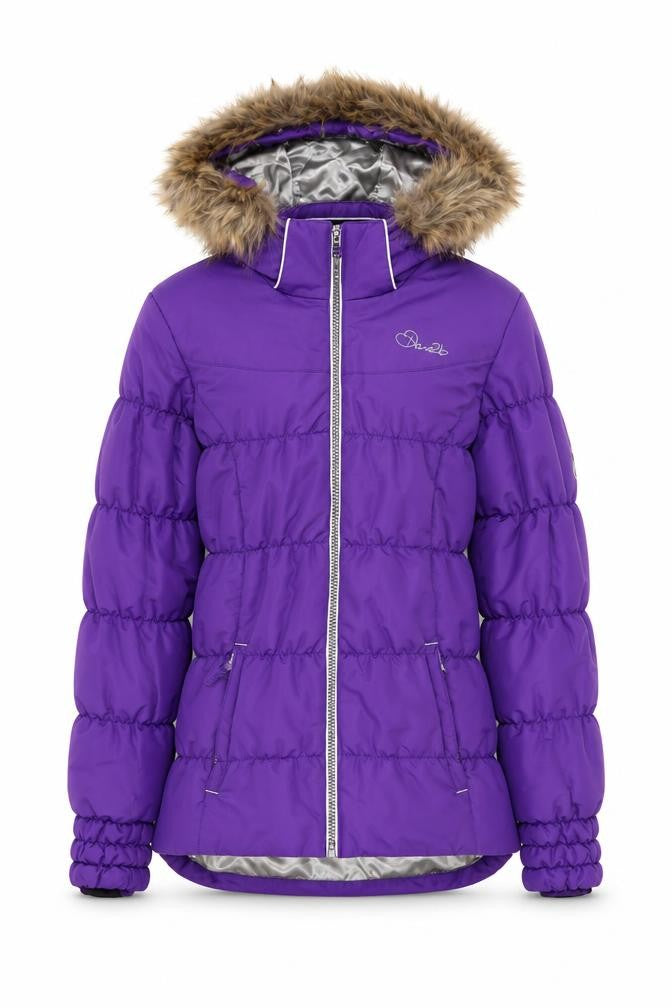 Dare 2b Girls Purple Puffer Jacket 16 Years Hooded Fur Trim Winter Coat
