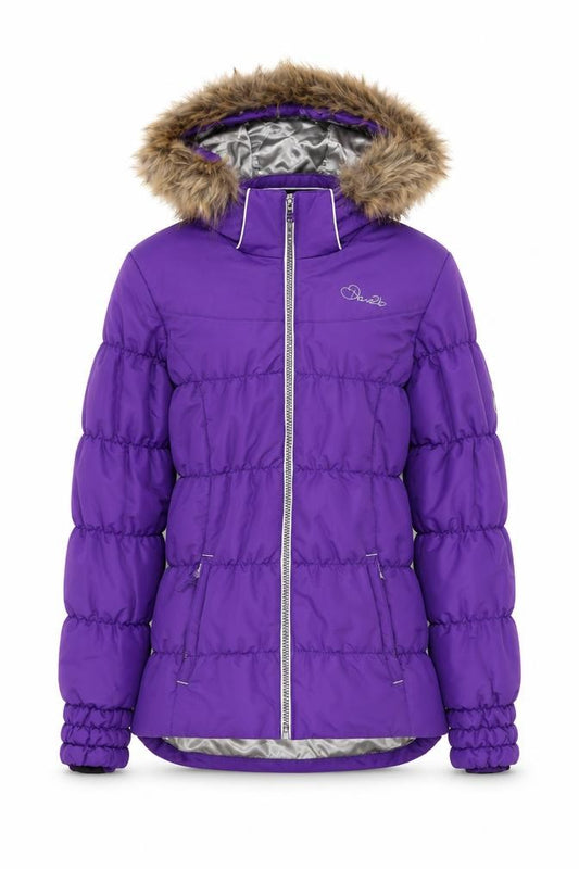 Dare 2b Girls Purple Puffer Jacket 16 Years Hooded Fur Trim Winter Coat