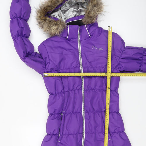 Dare 2b Girls Purple Puffer Jacket 16 Years Hooded Fur Trim Winter Coat
