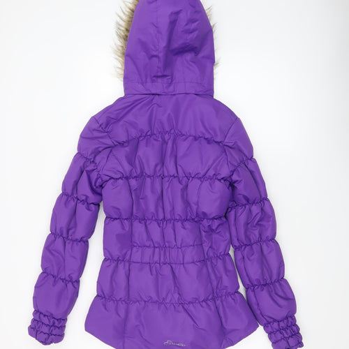 Dare 2b Girls Purple Puffer Jacket 16 Years Hooded Fur Trim Winter Coat