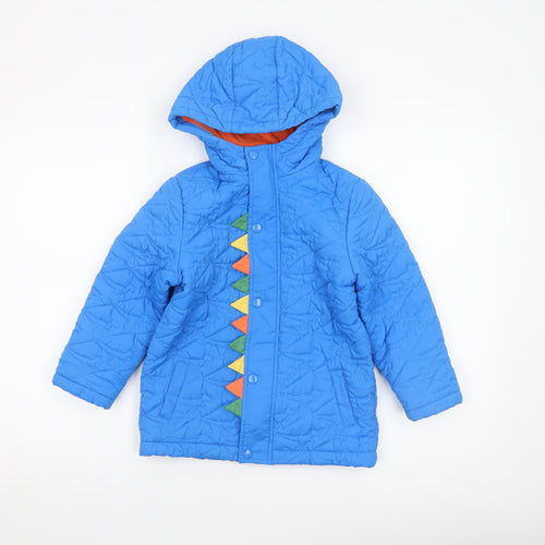 Mothercare Boys Blue Dinosaur Hooded Puffer Jacket 5-6 Years Quilted Lined