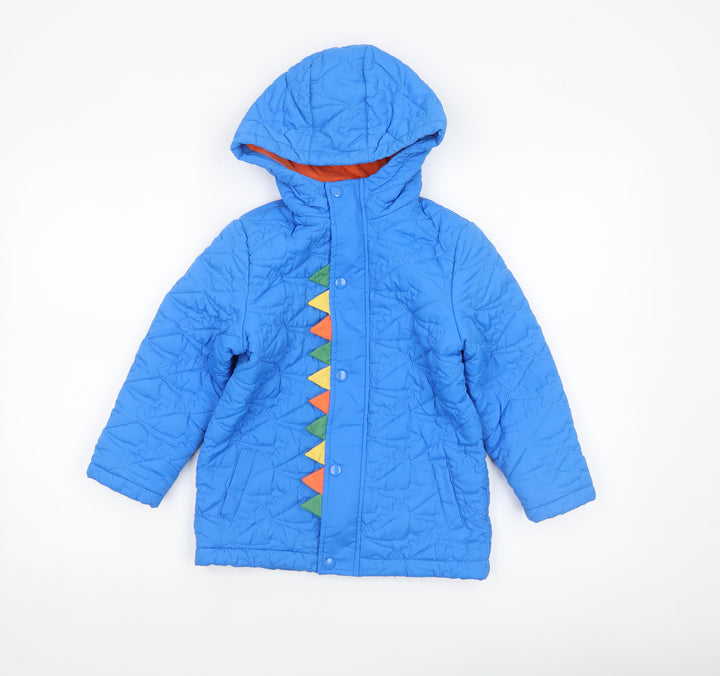 Mothercare Boys Blue Dinosaur Hooded Puffer Jacket 5-6 Years Quilted Lined