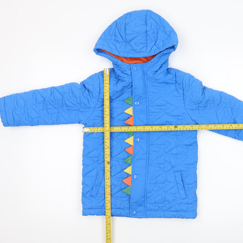 Mothercare Boys Blue Dinosaur Hooded Puffer Jacket 5-6 Years Quilted Lined