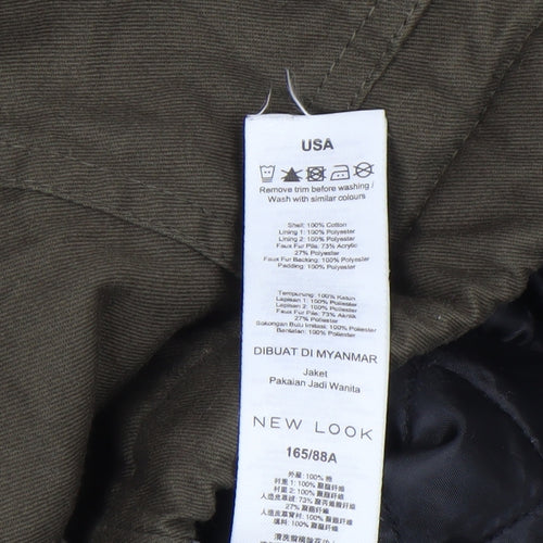 New Look Women’s Green Biker Jacket Size 10 Cotton Zip Mid-Length