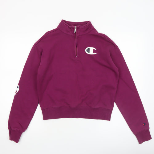 Champion Womens Purple 1/4 Zip Pullover Sweatshirt Small Logo Athletic