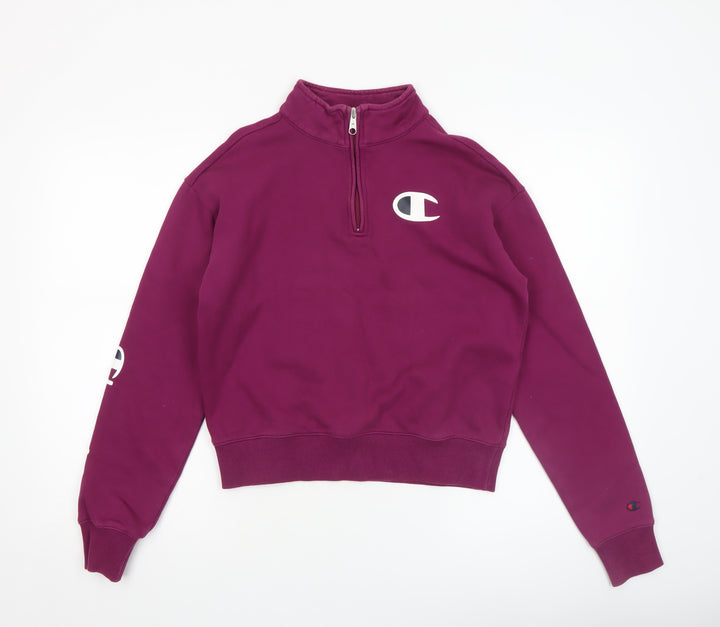 Champion Womens Purple 1/4 Zip Pullover Sweatshirt Small Logo Athletic