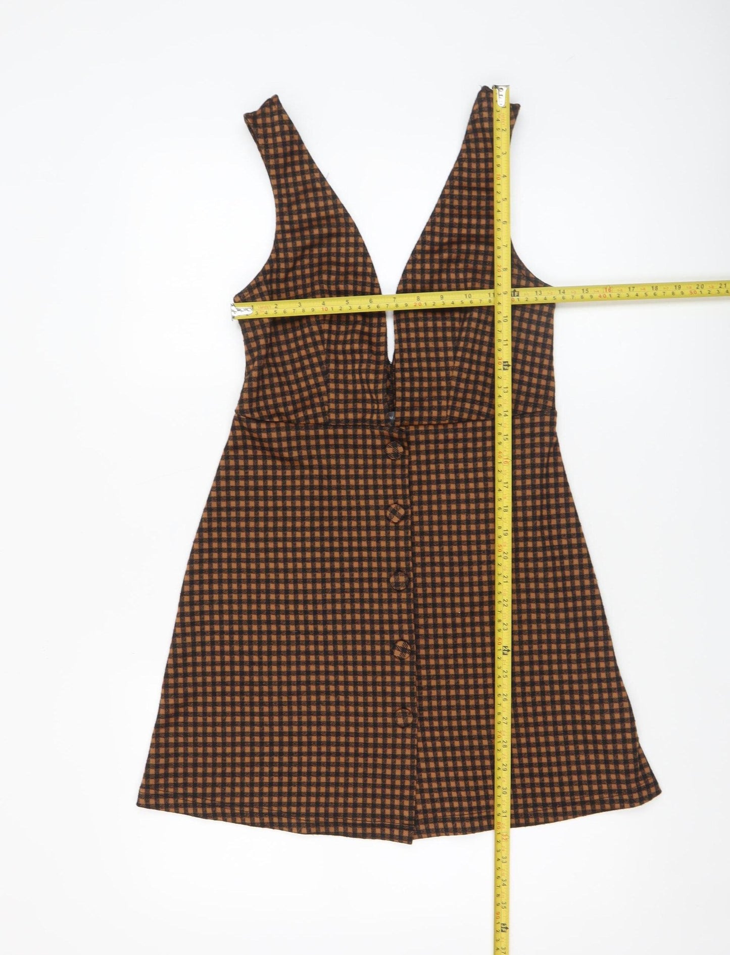 Primark Women Brown Check Pinafore Dress Size 8 Button Stretch