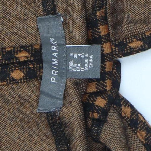 Primark Women Brown Check Pinafore Dress Size 8 Button Stretch
