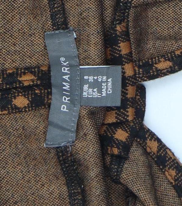 Primark Women Brown Check Pinafore Dress Size 8 Button Stretch