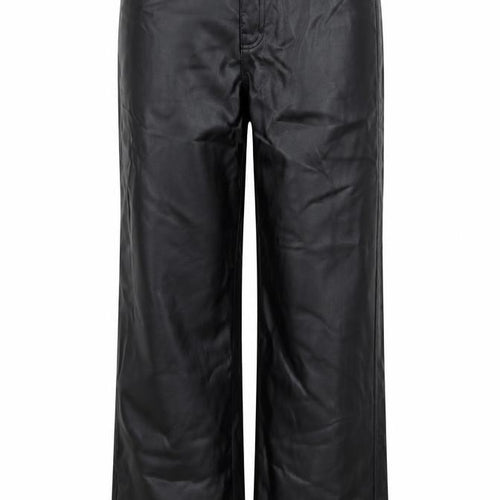 Stradivarius Women Black Faux Leather High Rise Straight Trousers Size 12