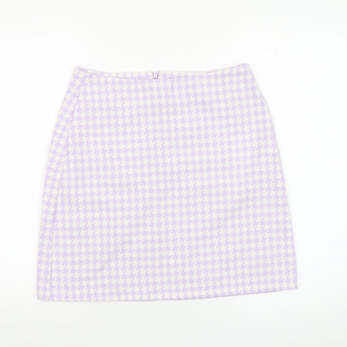Noisy May Women's Purple Check Tweed Short Pencil Skirt Size S