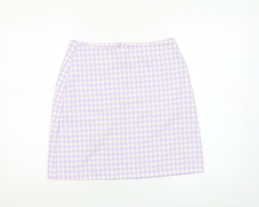 Noisy May Women's Purple Check Tweed Short Pencil Skirt Size S