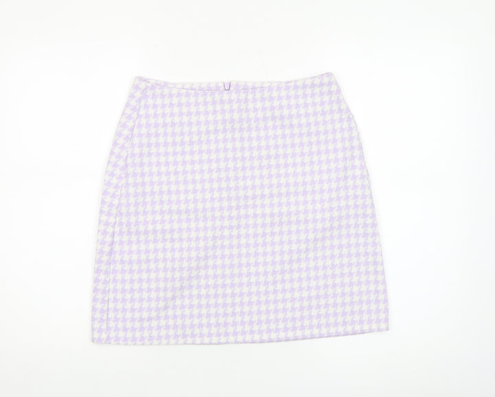 Noisy May Women's Purple Check Tweed Short Pencil Skirt Size S