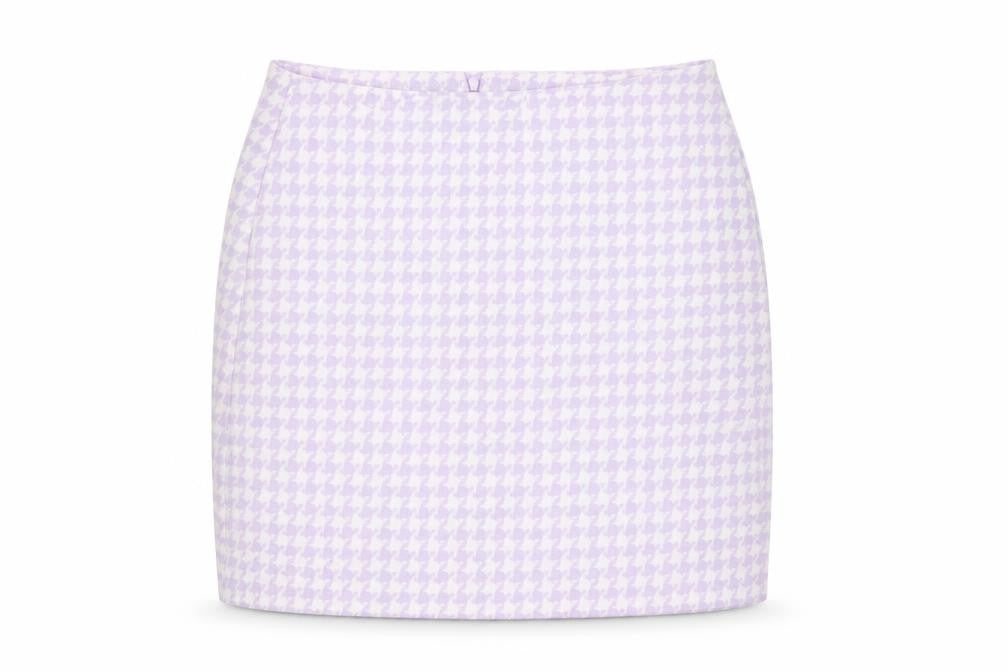 Noisy May Women's Purple Check Tweed Short Pencil Skirt Size S
