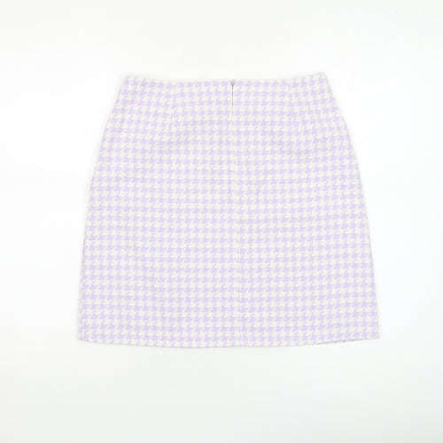 Noisy May Women's Purple Check Tweed Short Pencil Skirt Size S