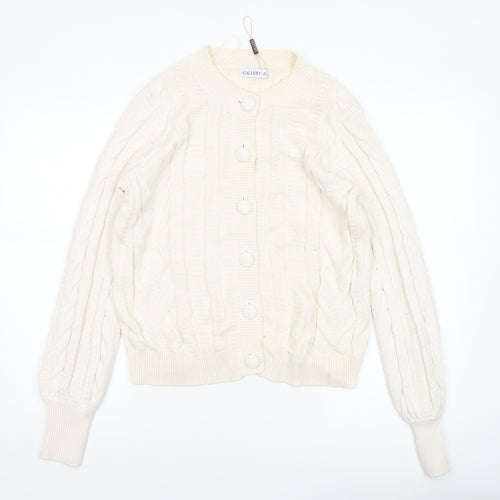Gallery Womens Ivory Cable Knit Button Cardigan Size 14