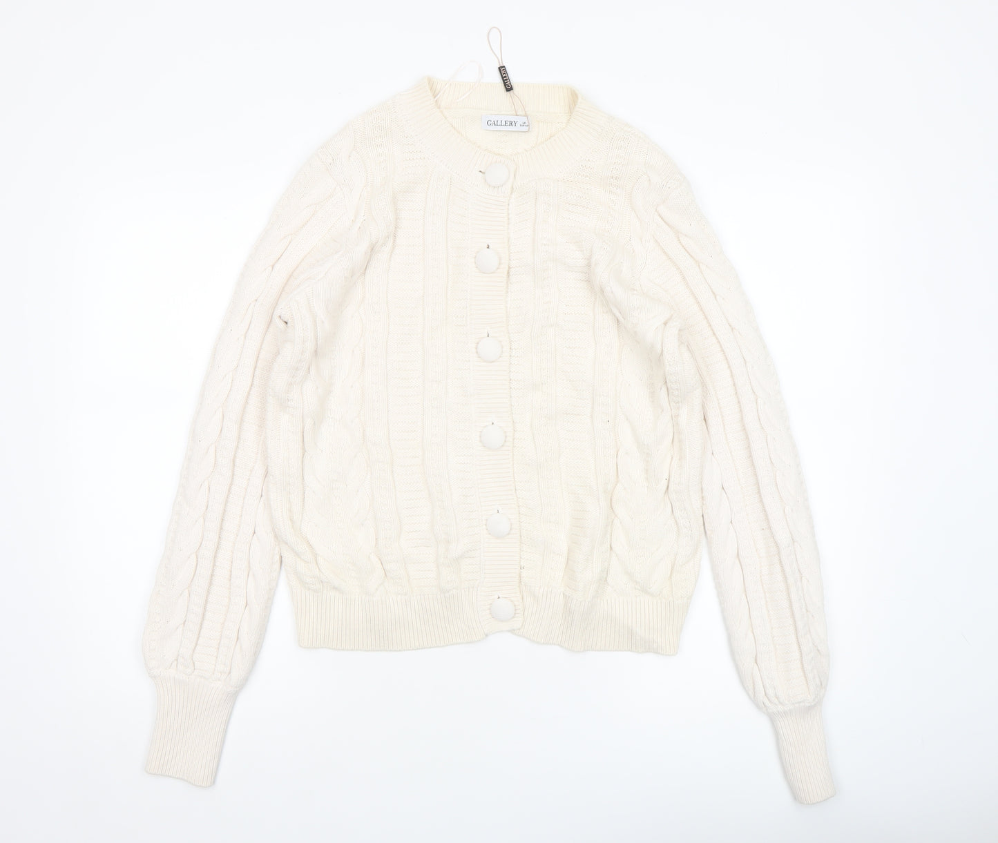 Gallery Womens Ivory Cable Knit Button Cardigan Size 14