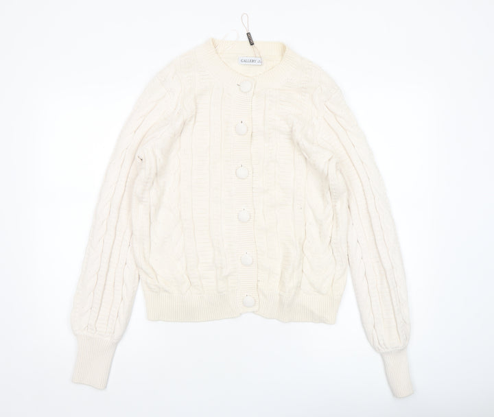 Gallery Womens Ivory Cable Knit Button Cardigan Size 14