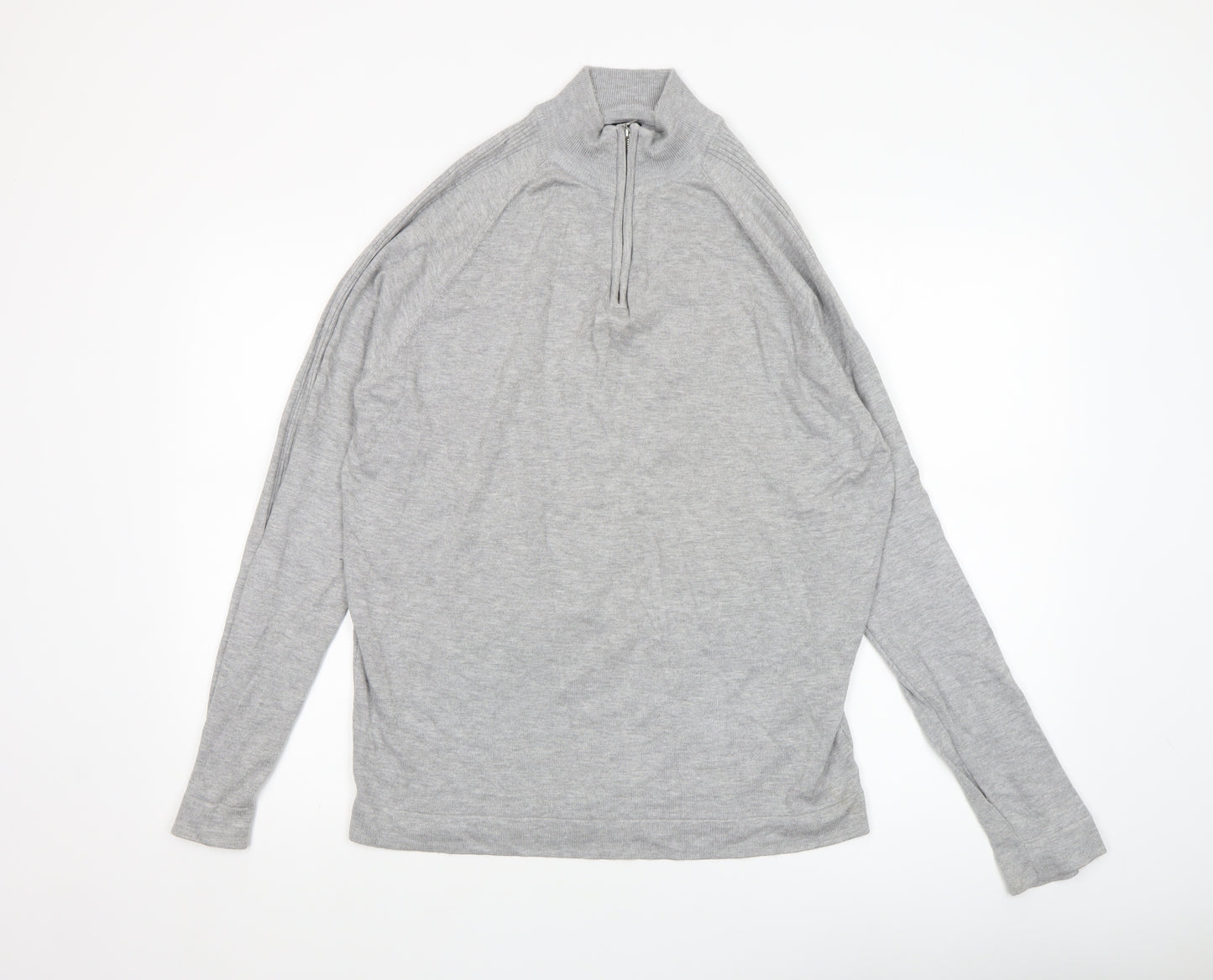 River Island Men's Grey L 1/2 Zip High Neck Lightweight Jumper