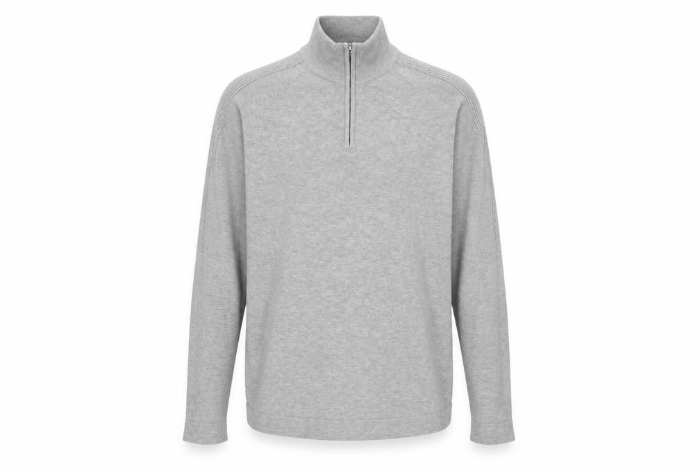 Front view of River Island Men's Grey L 1/2 Zip High Neck Lightweight Jumper