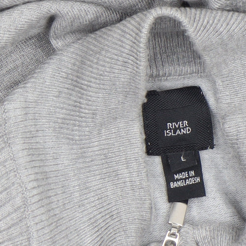 River Island Men's Grey L 1/2 Zip High Neck Lightweight Jumper