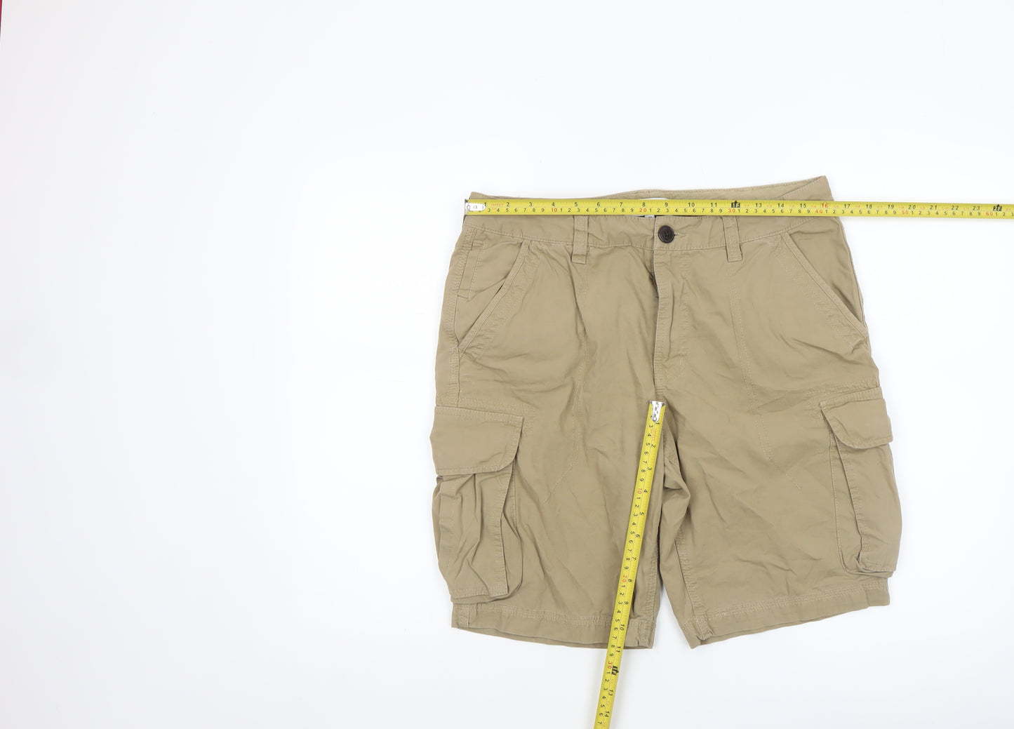Next Men's Beige Cargo Shorts Size 32 Regular Fit Cotton Casual