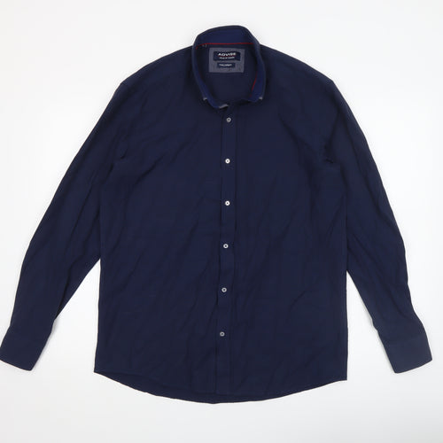 Advise Men's Blue Long Sleeve Tailored Slim Fit Button-Up Shirt Size L