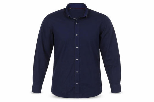 Front view of Advise Men's Blue Long Sleeve Tailored Slim Fit Button-Up Shirt, size L