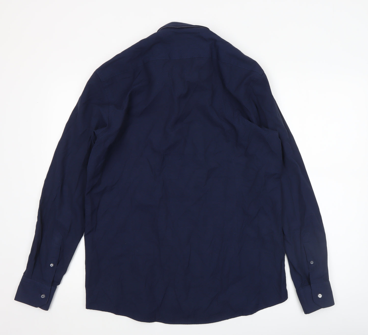 Advise Men's Blue Long Sleeve Tailored Slim Fit Button-Up Shirt Size L