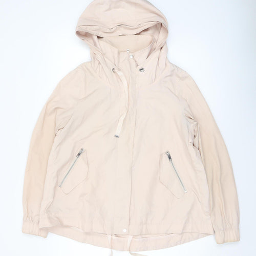 Zara Women Beige Hooded Anorak Jacket Size 12 Lightweight Casual