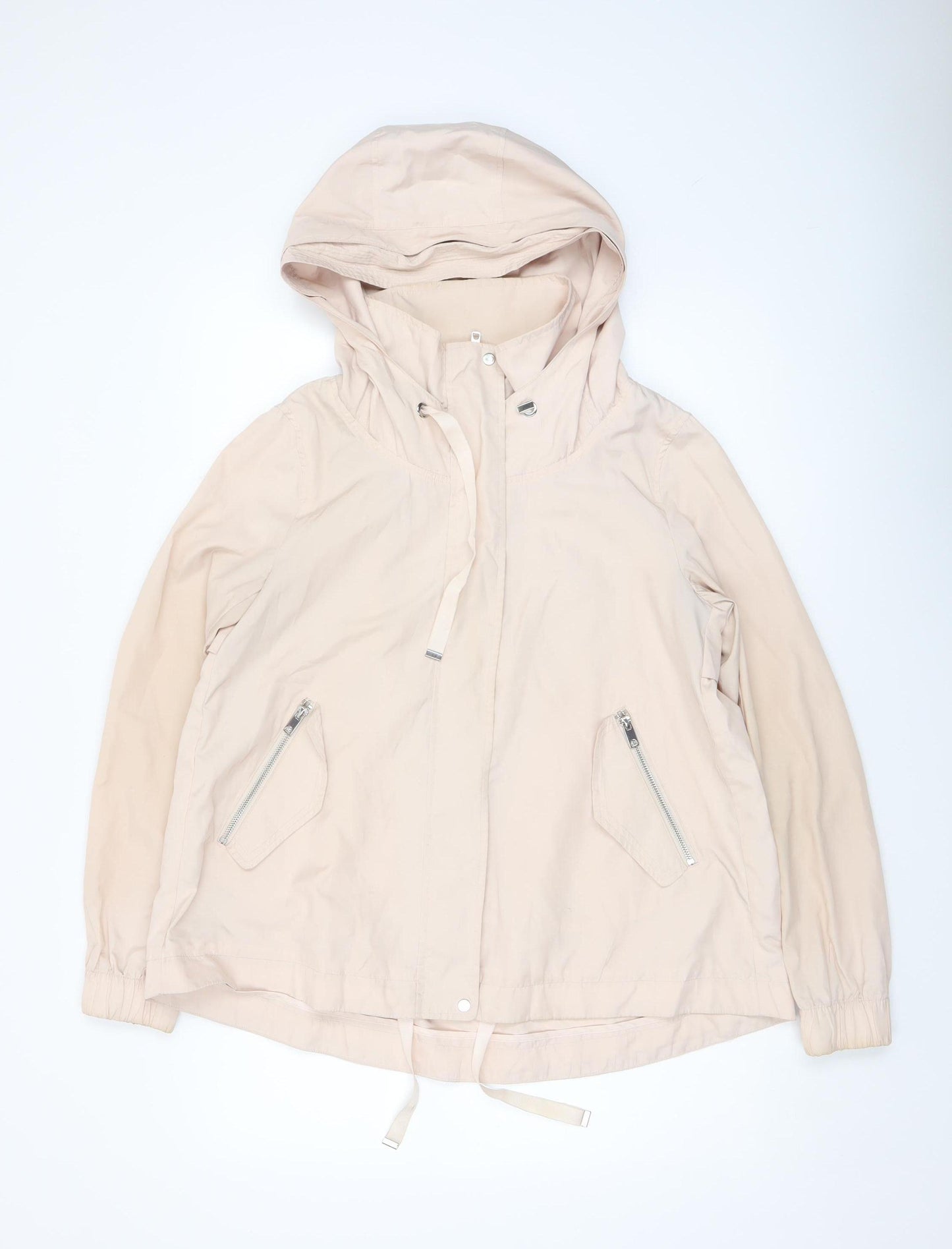 Zara Women Beige Hooded Anorak Jacket Size 12 Lightweight Casual