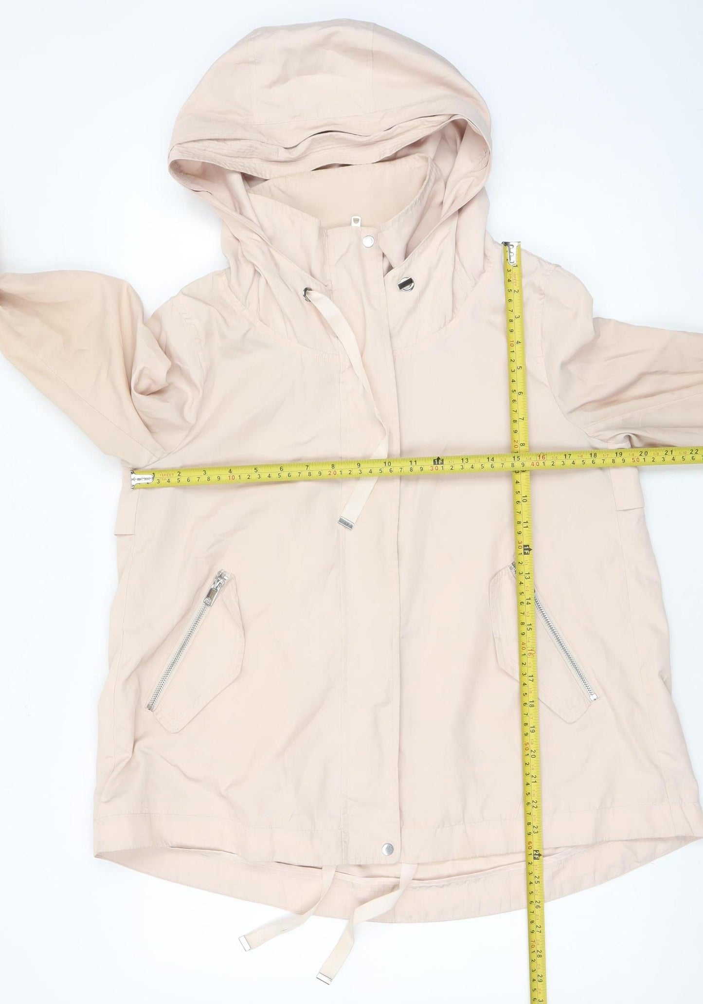 Zara Women Beige Hooded Anorak Jacket Size 12 Lightweight Casual