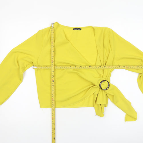 Boohoo Women Yellow Wrap Tie Blouse Long Sleeve Size 8