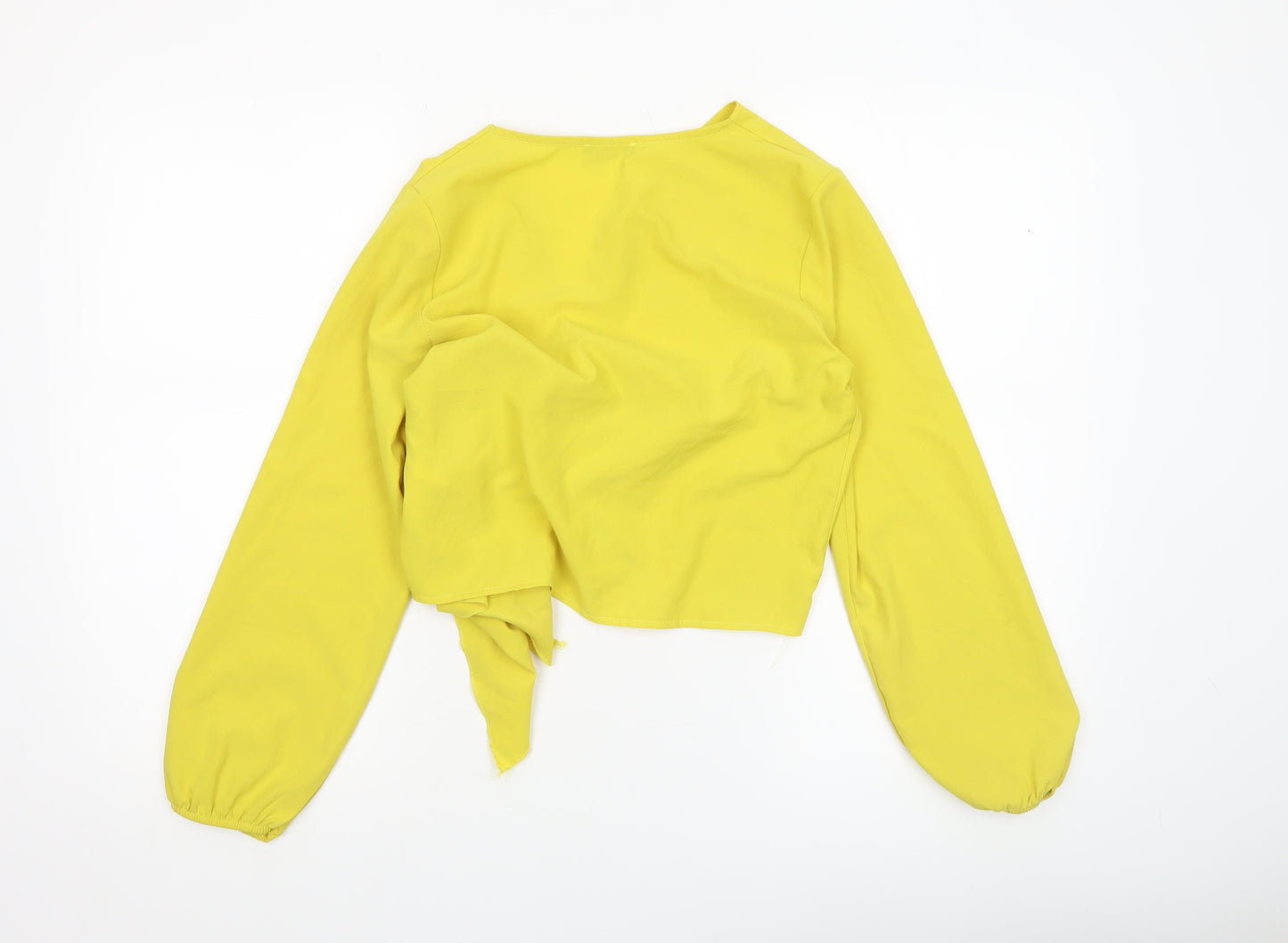 Boohoo Women Yellow Wrap Tie Blouse Long Sleeve Size 8