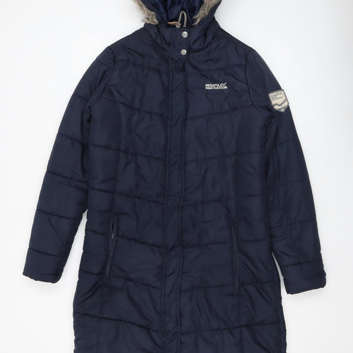 Regatta Women's Blue Long Puffer Coat Hooded Size 12