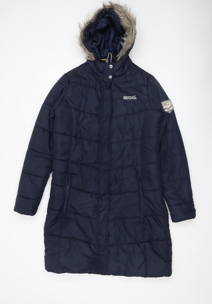 Regatta Women's Blue Long Puffer Coat Hooded Size 12
