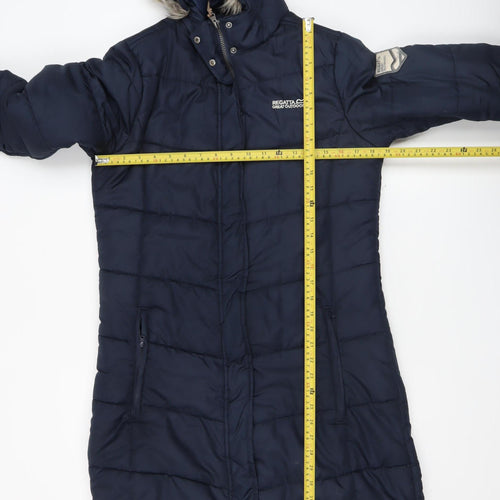 Regatta Women's Blue Long Puffer Coat Hooded Size 12