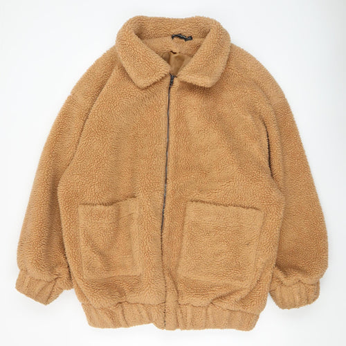 PrettyLittleThing Women’s Beige Fleece Bomber Jacket Size 10