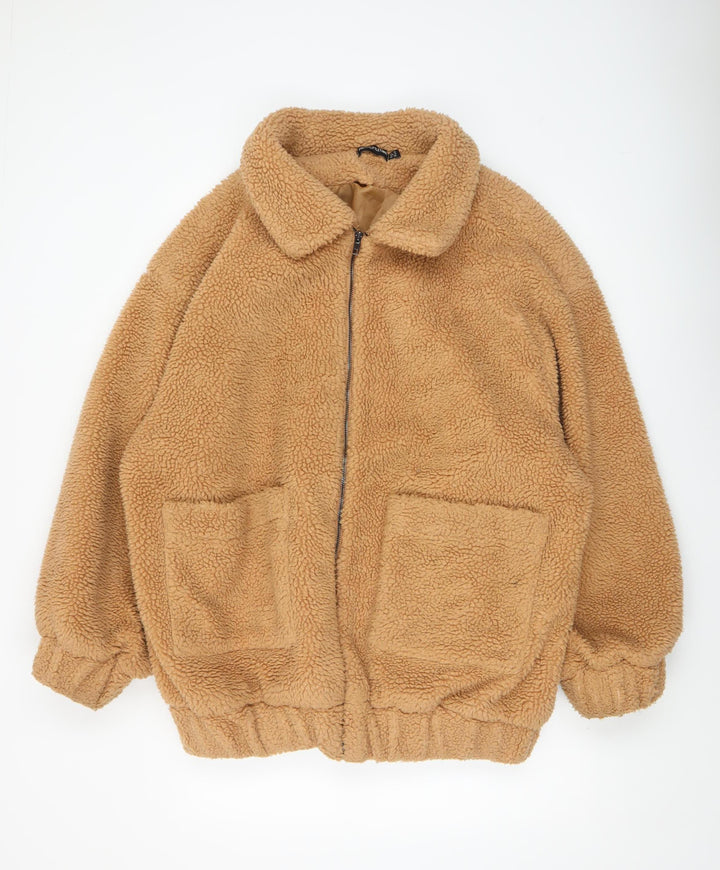 PrettyLittleThing Women’s Beige Fleece Bomber Jacket Size 10