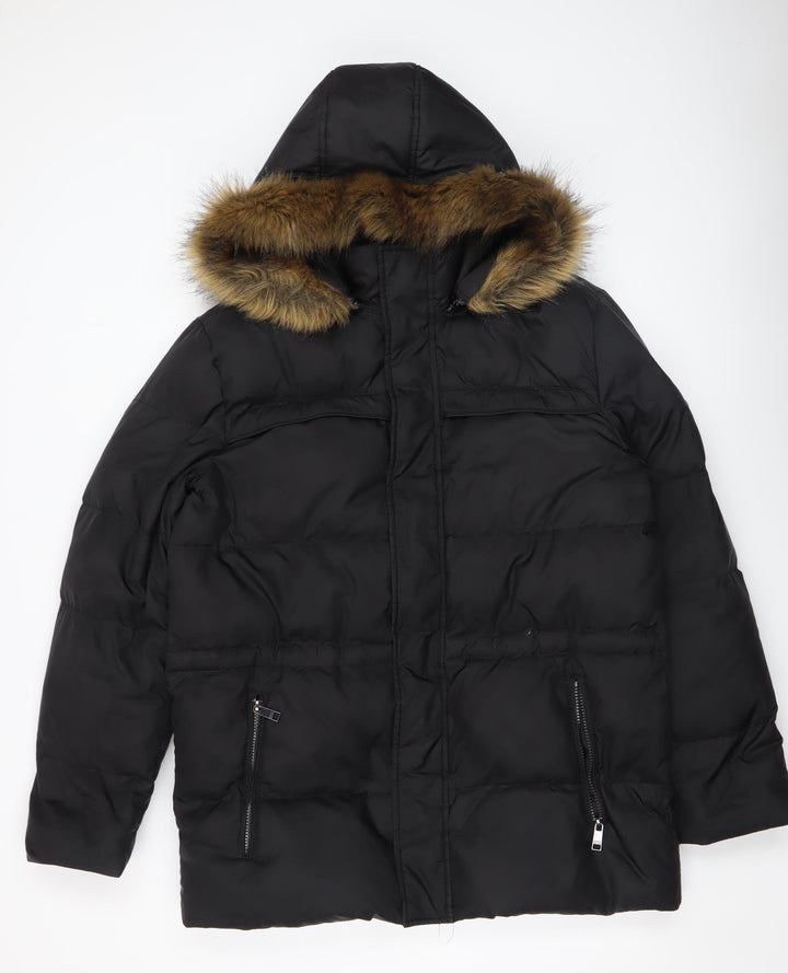 Marc New York Andrew Marc Men's Black M Puffer Jacket with Faux Fur Hood
