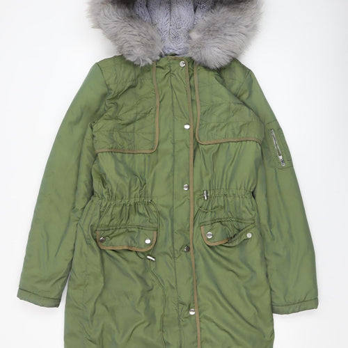 Dorothy Perkins Women's Green Faux Fur Lined Parka Coat Size 10