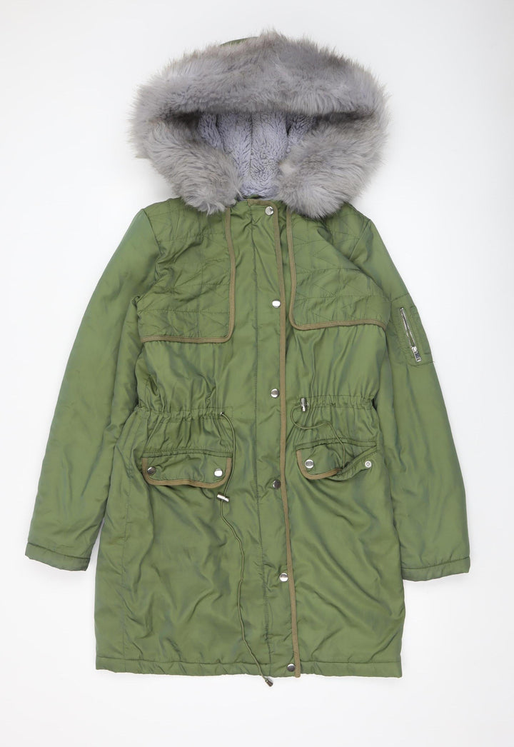Dorothy Perkins Women's Green Faux Fur Lined Parka Coat Size 10