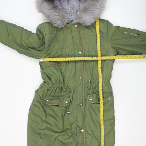 Dorothy Perkins Women's Green Faux Fur Lined Parka Coat Size 10