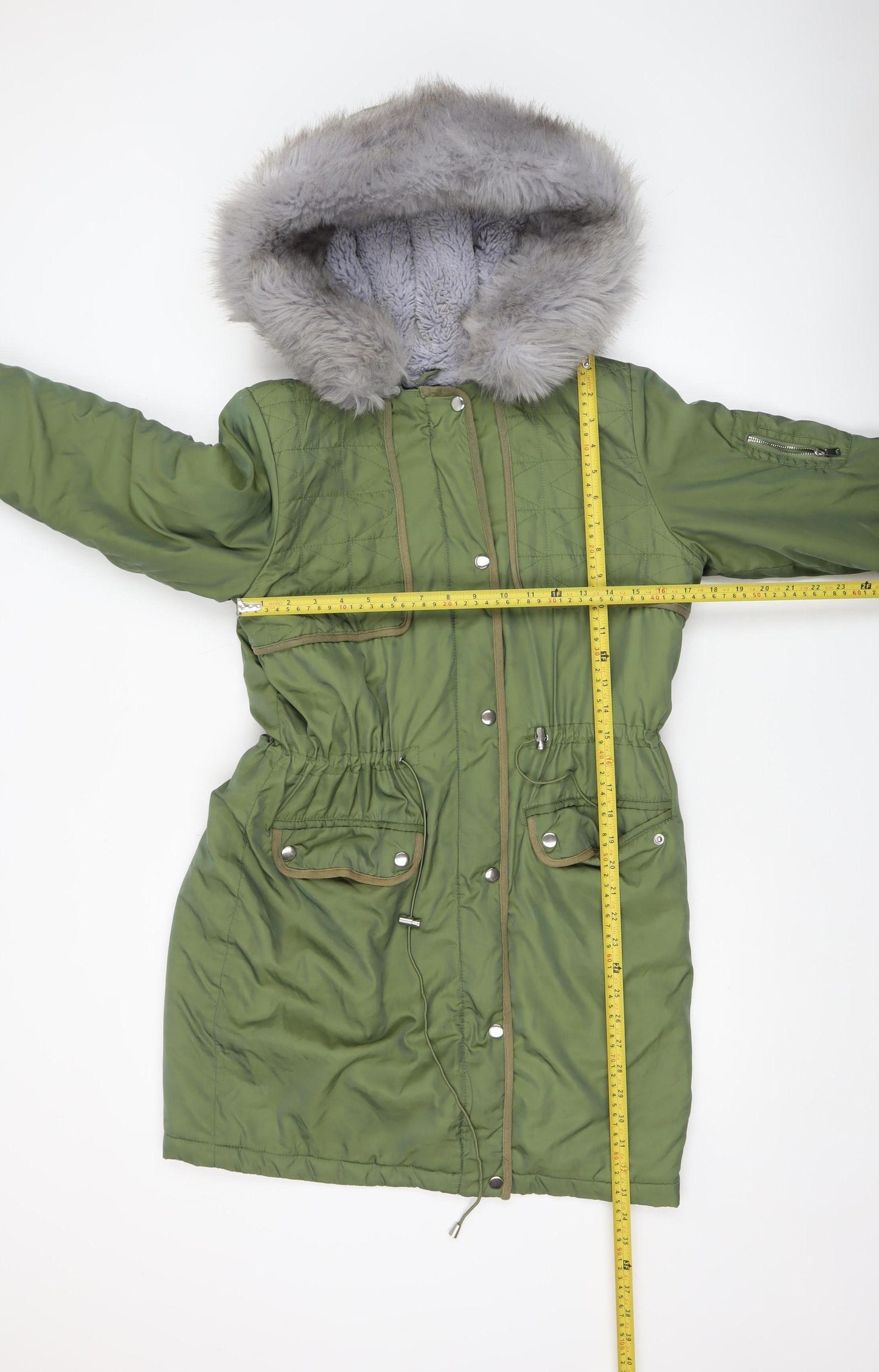 Dorothy Perkins Women's Green Faux Fur Lined Parka Coat Size 10