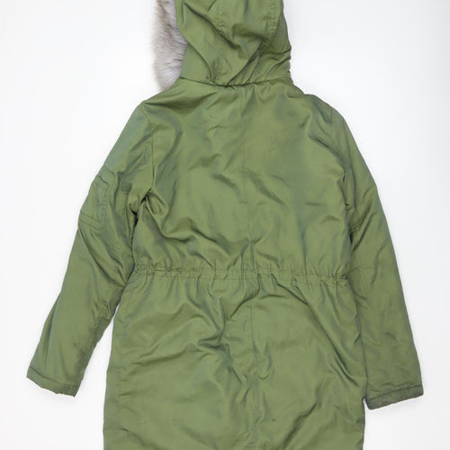 Dorothy Perkins Women's Green Faux Fur Lined Parka Coat Size 10