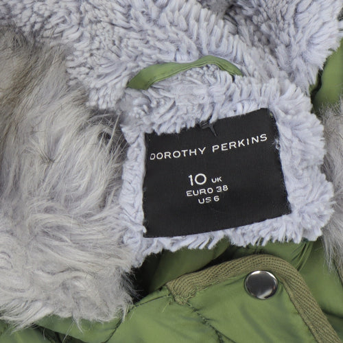 Dorothy Perkins Women's Green Faux Fur Lined Parka Coat Size 10